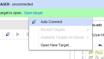 Vivado Hardware Manager의 Open target 메뉴에서 Auto Connect를 선택한 화면